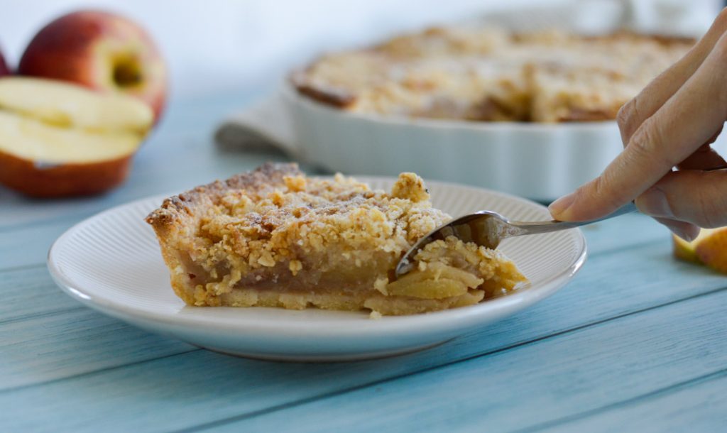 Eating a Pear and Apple Crumble Pie