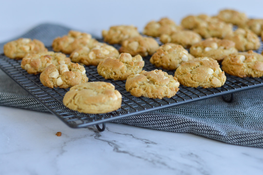 White Chocolate Chip with Macadamia Cookies in a rack