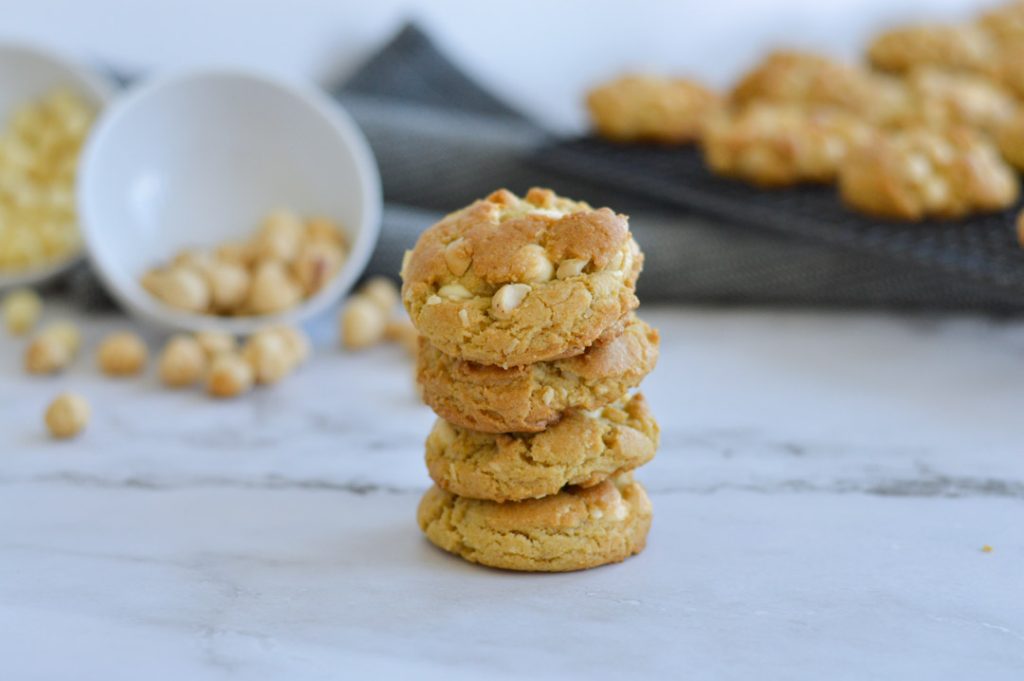 Stack of White Chocolate Chip and Macadamia Chip Cookies