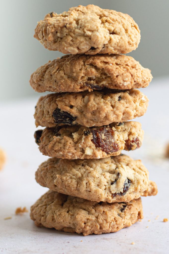 a tower of oatmeal and sultana cookies