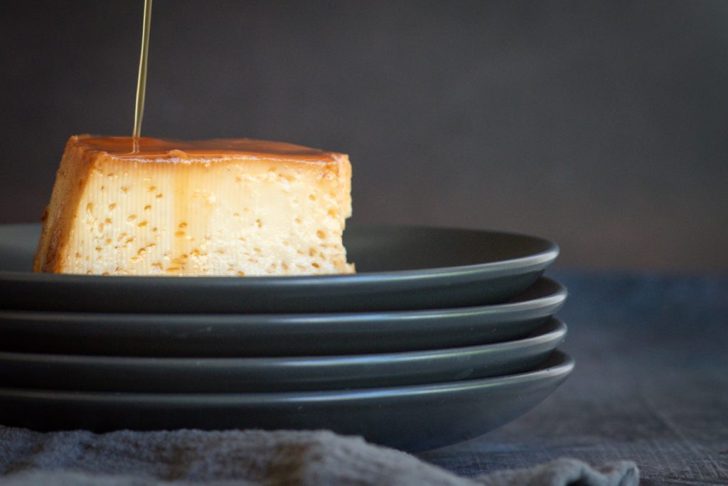 A close up of a piece of Peruvian Flan