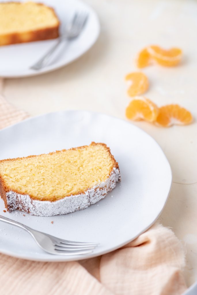 a slice of mandarin pound cake